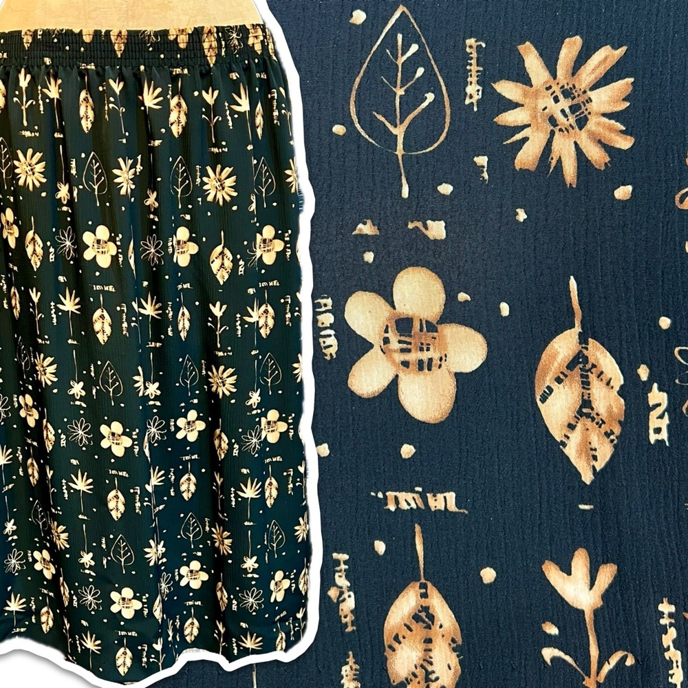 VINTAGE 90s earthy botanical floral nature midi skirt elastic waist NWT